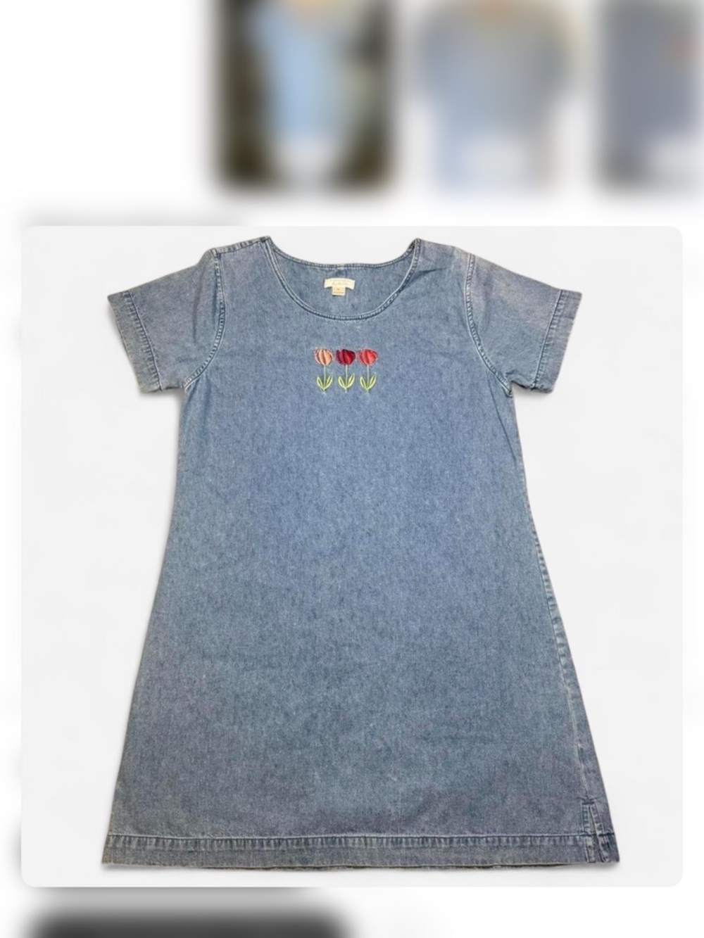 Christopher & Banks Light Blue Denim Dress with Tulip Embroidery
